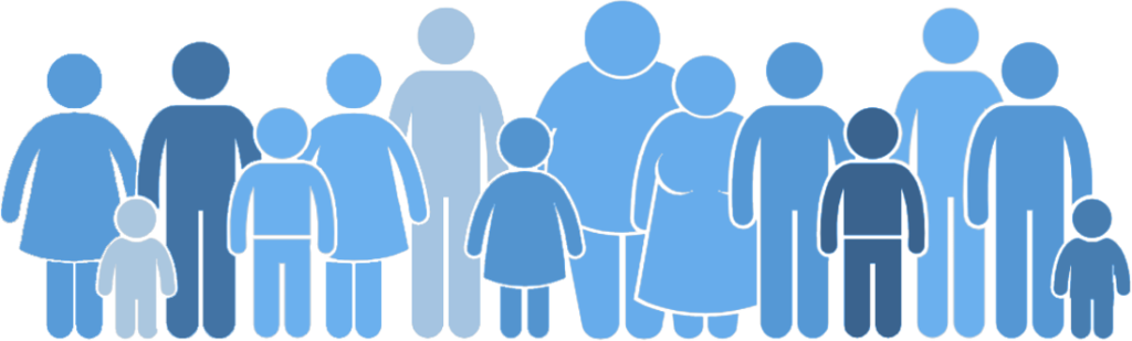 A group of stylized human figures of varying heights and body shapes, all shaded in different tones of blue, represents diversity in age and physical characteristics—a visual Success Story inspired by the RSU-10 community.