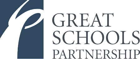 Logo for Great Schools Partnership, a success story for RSU-10, featuring a stylized abstract graphic on the left and the words GREAT SCHOOLS PARTNERSHIP in uppercase letters on the right.