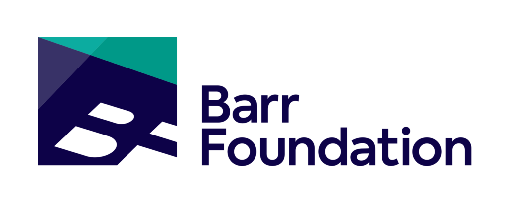 Barr Foundation logo featuring a stylized B inside a blue and teal square, with the words Barr Foundation in bold dark blue text to the right—highlighting its role in the 2024 Report for the Common Data Project.