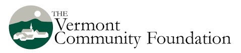 Logo of The Vermont Community Foundation, featuring a green landscape with white buildings, trees, and a sun or moon, next to the organization's name in black text—highlighted in the 2024 Report for the Common Data Project.