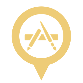 A yellow icon of a map marker with a white circle inside, featuring a pencil, ruler, and paintbrush arranged in a triangle—symbolizing creativity and design—serves as a visual roadmap for educators embracing proficiency-based learning.