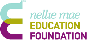 Logo for Nellie Mae Education Foundation, supporting New England’s district community, featuring stylized overlapping N and M shapes in teal, green, and purple, with the foundation’s name in matching colors to the right.
