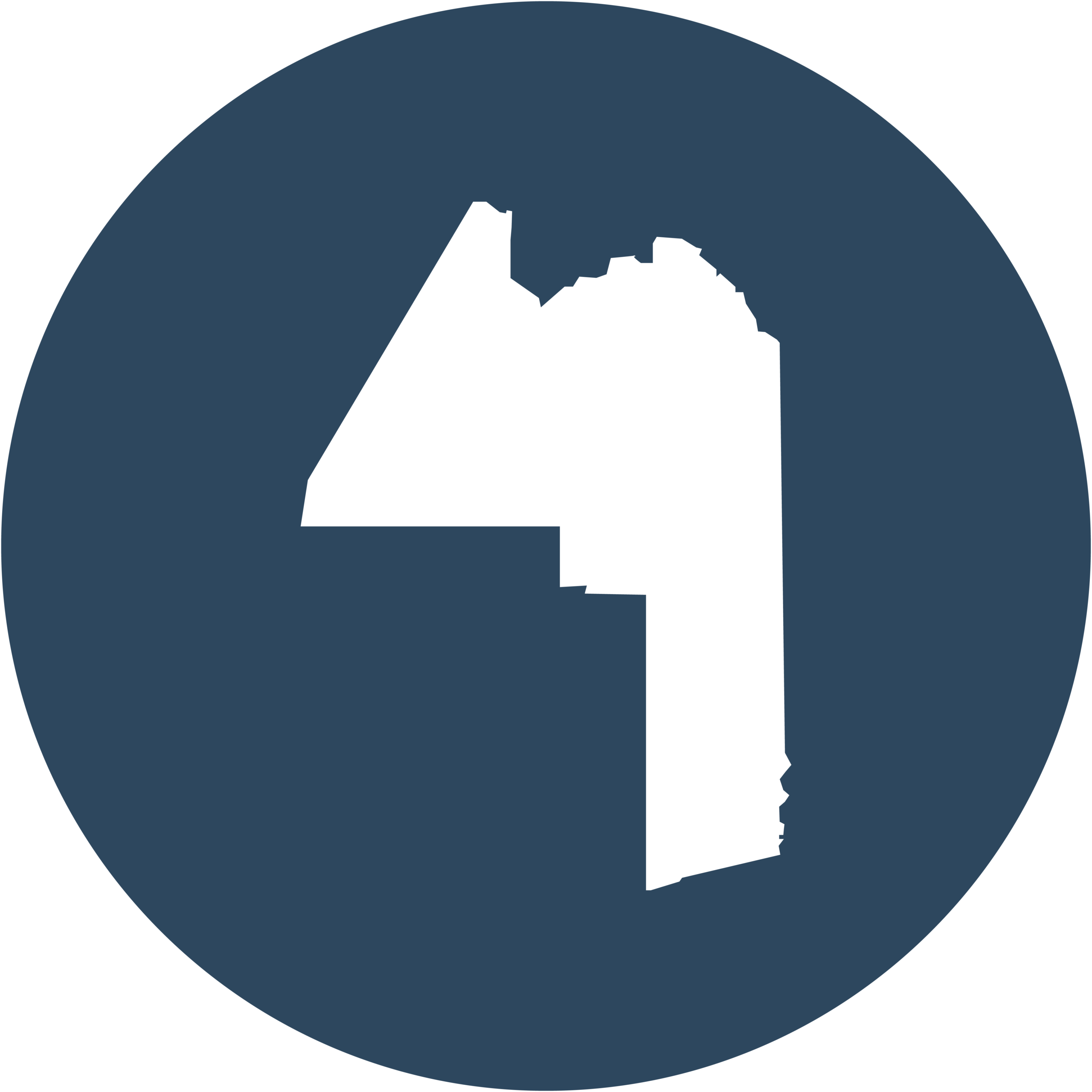 A navy circle with a white silhouette of Aroostook County Maine.