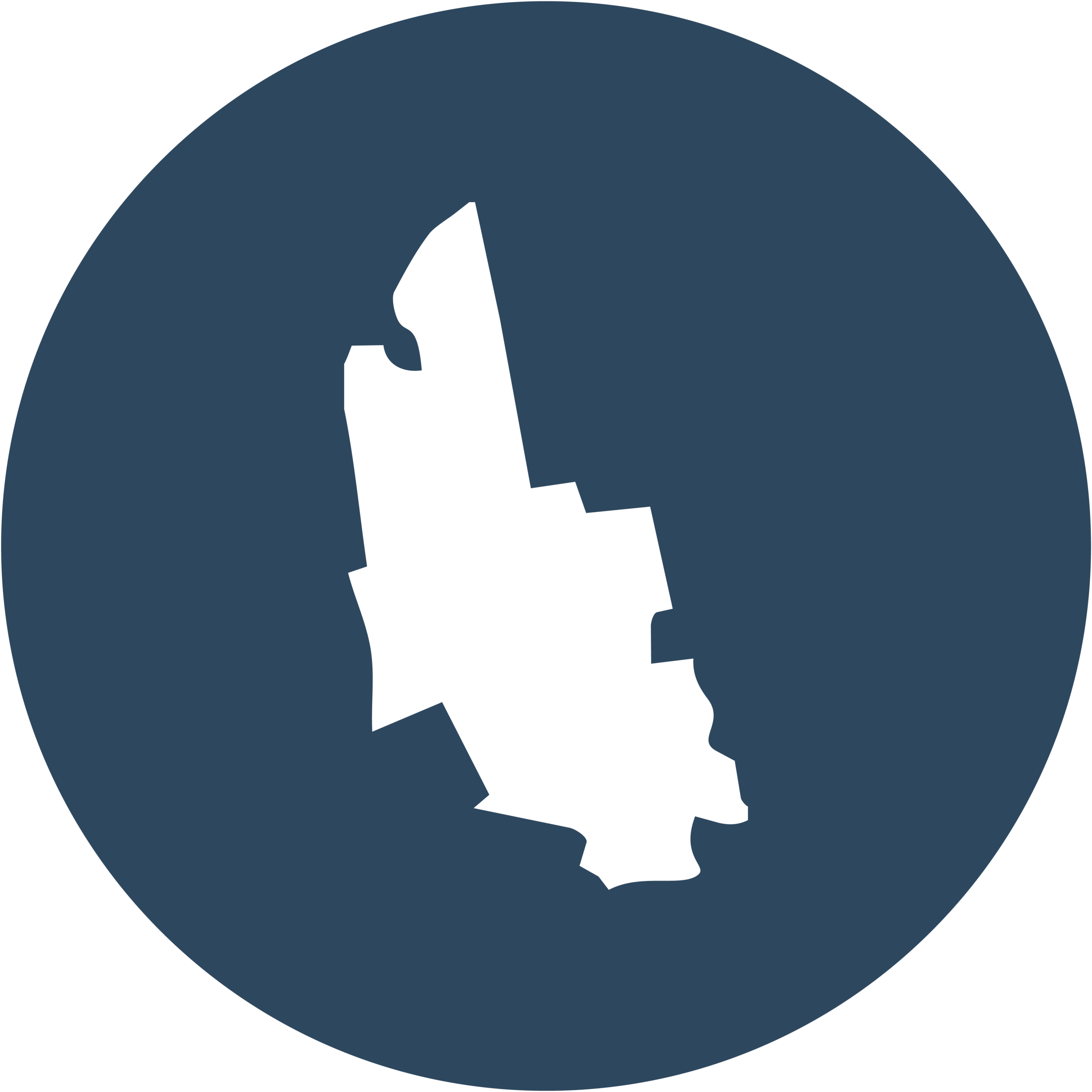 A white silhouette of Franklin County, Maine, in a blue circle. 