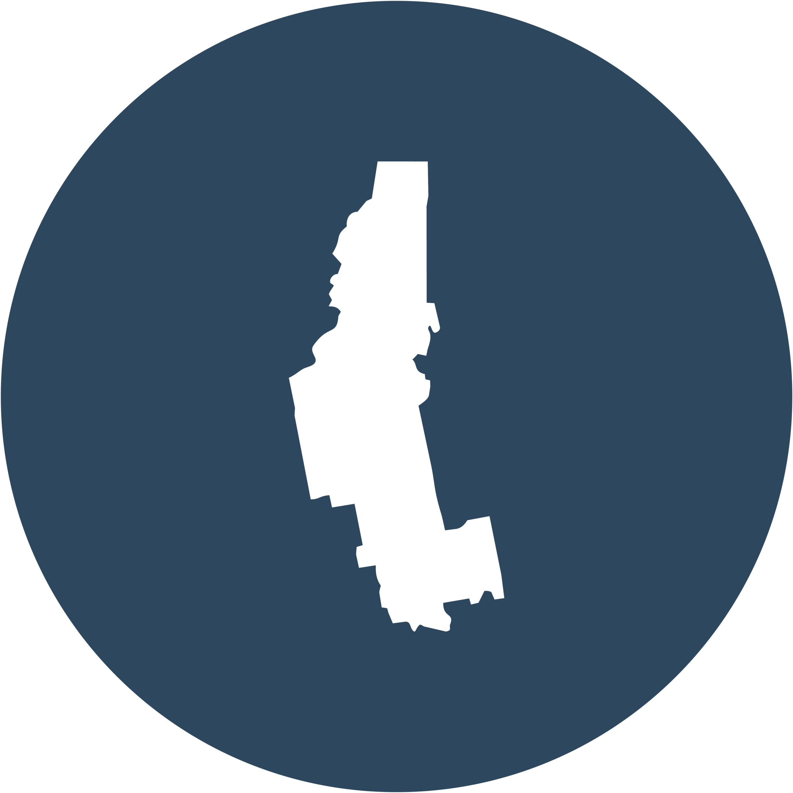 A navy circle with a white silhouette of Somerset County Maine.