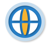 A blue circle, outlined in light blue, with a website globe icon in yellow and white.